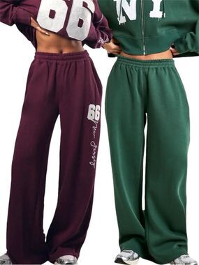 bundle: L Boohoo wide leg sweatpants burgundy DSGN + green NY